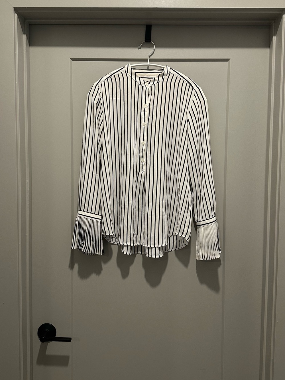 Ann Taylor White Shirt with Black Vertical Stripes